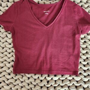 Women's V-Neck Maroon Top